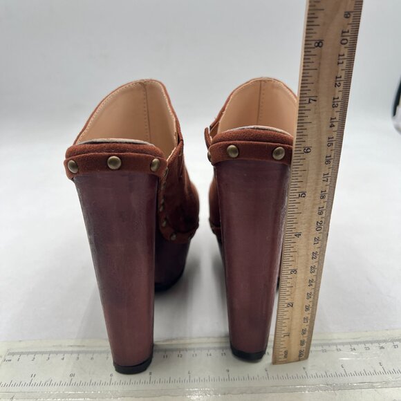 XYD Brown Lug Platform Super High Heels Clog Mules Studded Round Toe Sandals - Picture 5 of 8